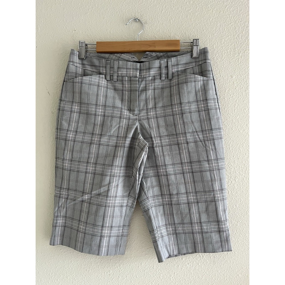 Y2K Express Editor Women's 4 Gray Plaid Knee Length Bermuda Shorts Preppy Casual